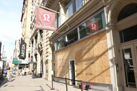 the Lululemon store boarded up