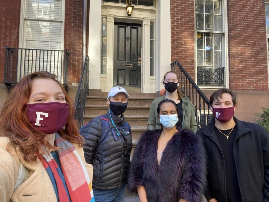 Group of students posing for a selfie in the west village