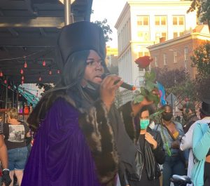 Qween Jean, activist and co-organizer of the Stonewall protests, speaks at one of the events. These protests are led by a group of Black trans women and focus on Black liberation.