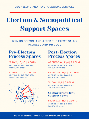 flyer advertising safe spaces for students experiencing election stress