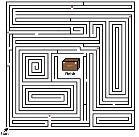 maze with red dots and a box in the center