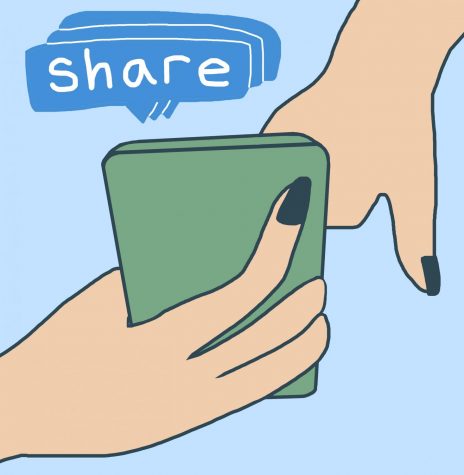 graphic illustration of a hand holding a phone sharing an Instagram activism post