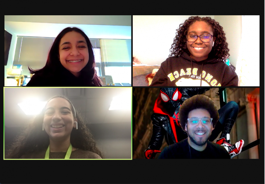a+zoom+screenshot+of+four+members+of+the+Black+History+Month+Committee