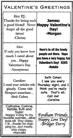 Valentines messages from a 2005 issue of The Observer