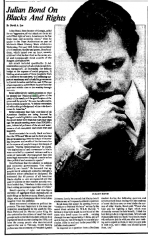 archive newspaper article "Julian Bond on Blacks and Rights"