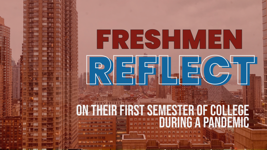 the video title slide reading Freshmen Reflect On Their First Semester of College During a Pandemic