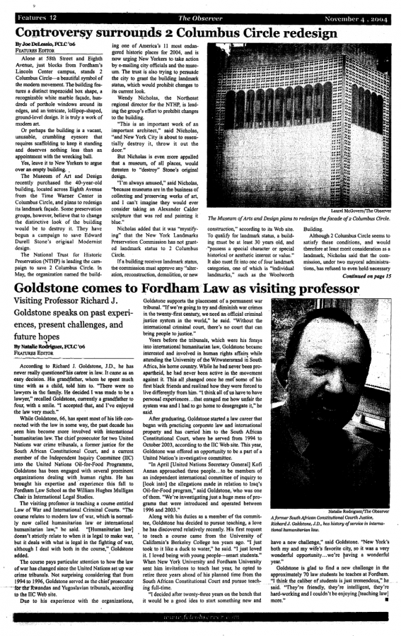 In an Observer issue from Nov. 4, 2004, Joe and Natalie’s articles can be seen beside each other in their first semester as co-editors of the features section.