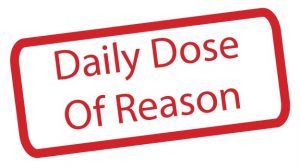 red rectangle with the title of evelyn sims' column, "daily dose of reason"