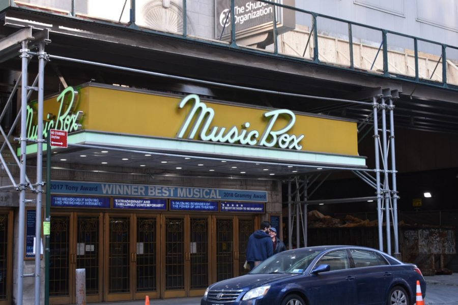 The entrance to the Broadway theatre called the Music Box Theatre