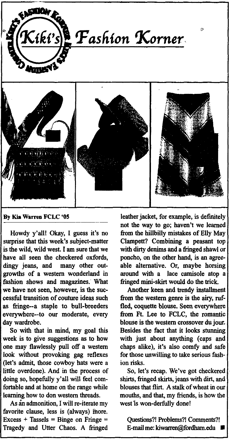 photo of newspaper page with kiki's fashion corner column from 2002