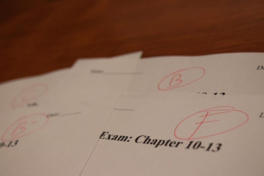 for article about grades, photo of an exam with an F grade on it