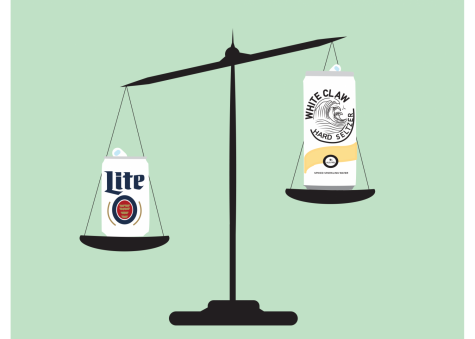 illustration of a scale with hard seltzer on one side and beer on the other