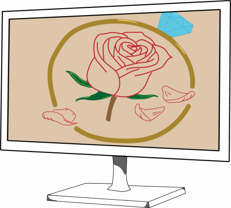 graphic illustration of a rose on a television screen