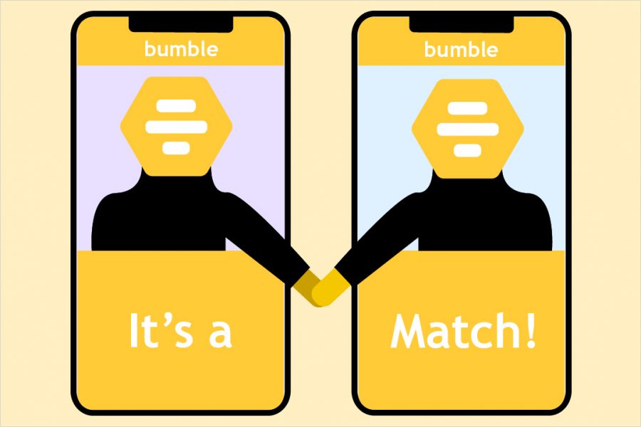 graphic illustration of getting a match on a dating app