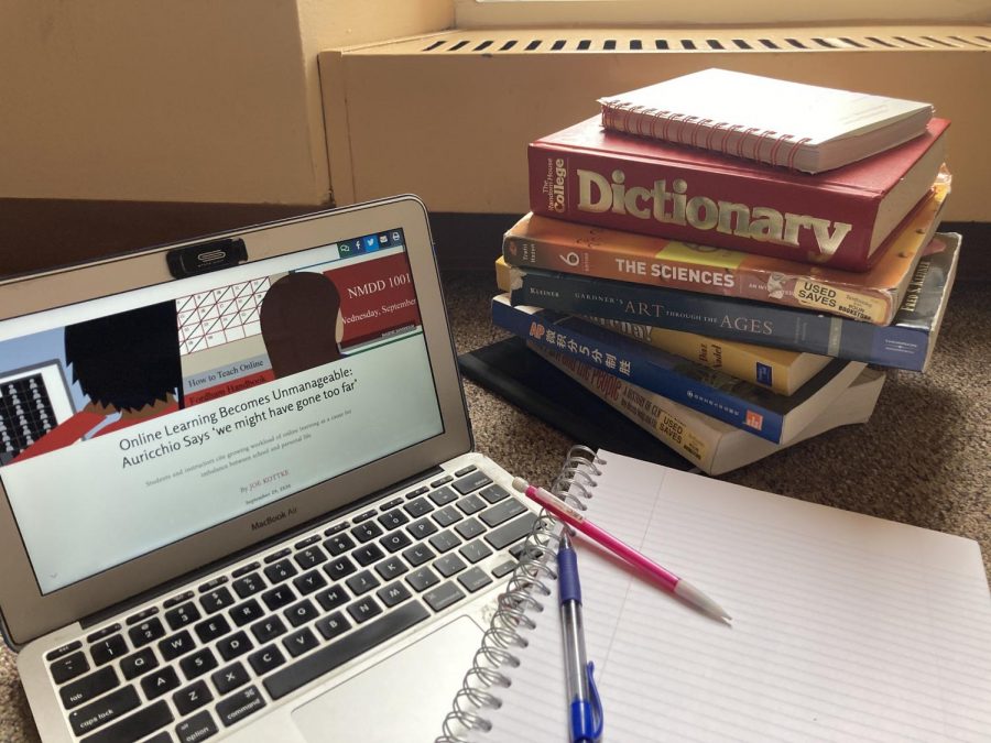 for an article about midterms, a photo of a laptop and books