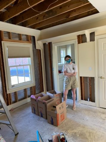 Cathleen Freedman in her home in Texas where the walls and ceiling are being repaired