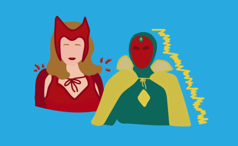 a graphic illustration of Wanda and Vision, the main characters of WandaVision