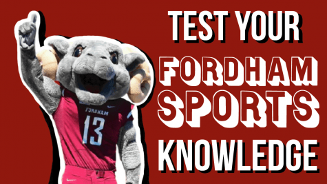 graphic for the sports quiz of the fordham ram mascot with the headline text