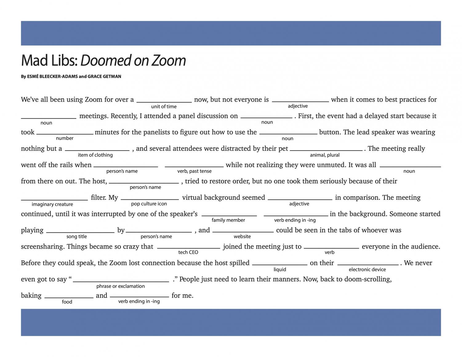 blank mad libs puzzle with blue border