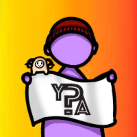 graphic of the peer health exchange instagram icon, with a person in a red beanie holding a white sign that says YPA