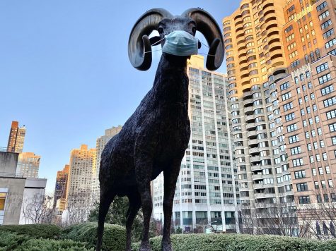 for an article about covid-19 photos, the original masked ram photo at Lincoln Center