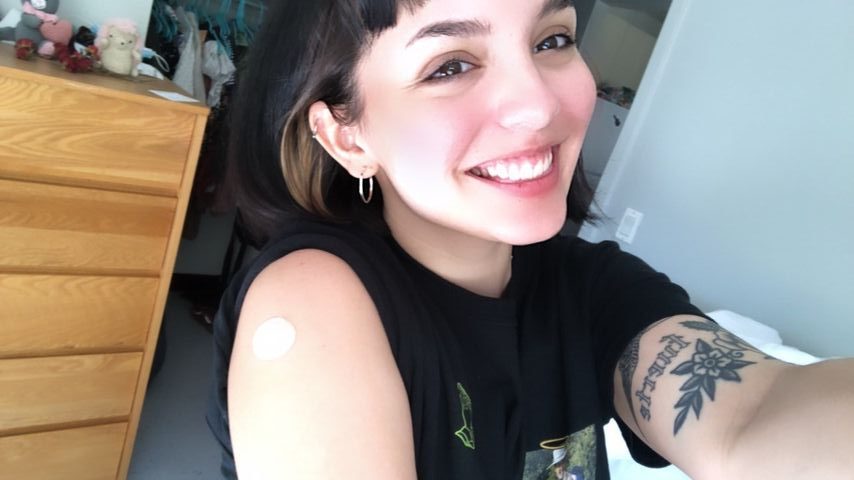 Stevie Cortez vaccinated and shows off her bandaid