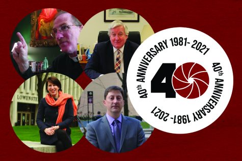 For an article on the LC newspaper, fordham administrators in a graphic with a 40th anniversary sticker