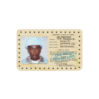 A square albumcover, featuring a Permanent License to Travel with Tyler the Creators face