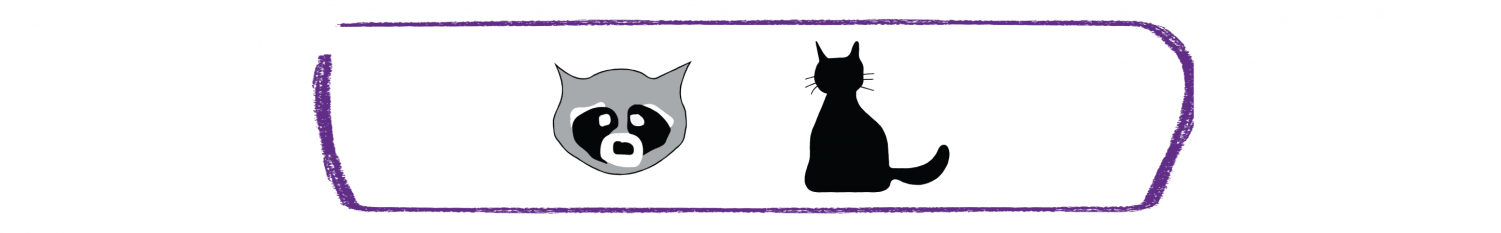 Rose Hill raccoon and cat graphics