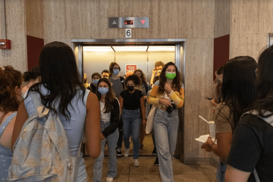 for an article about the delta variant, elevator of students at Lincoln Center