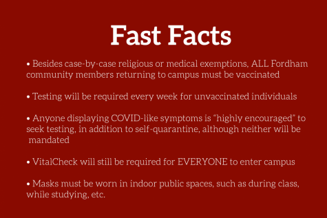 Fordham Forward Fast Facts are detailed in a bullet point list on a maroon background