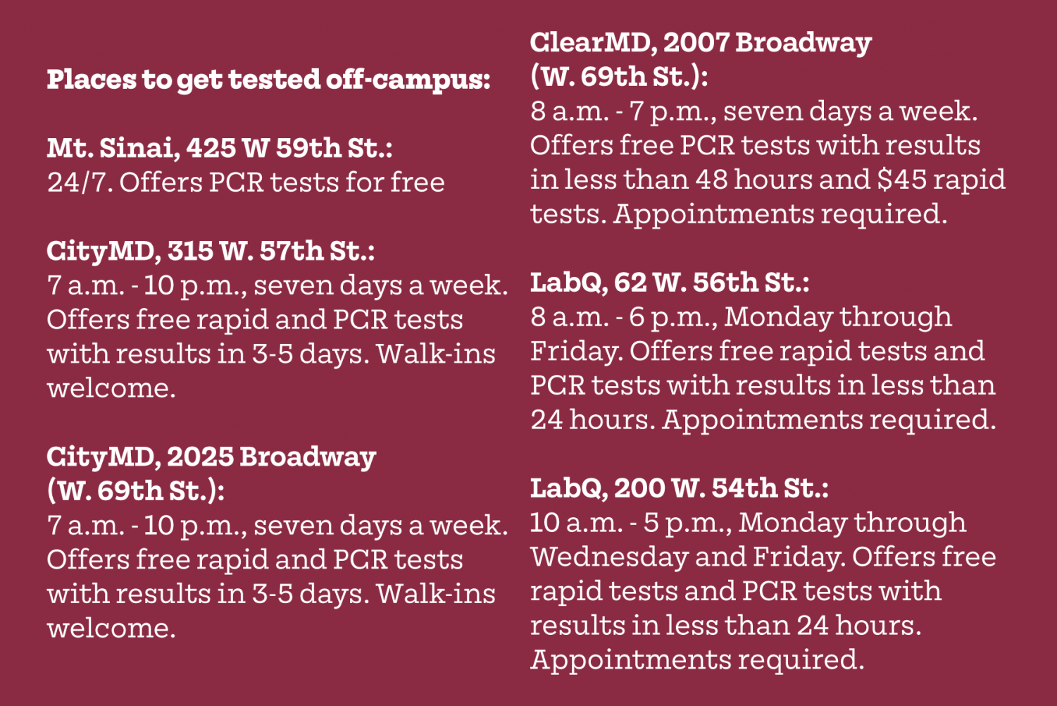 students who have had an exposure can get tested at many places near campus