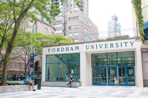 for an article about free speech rights on campus, the front entrance of fordham lincoln center