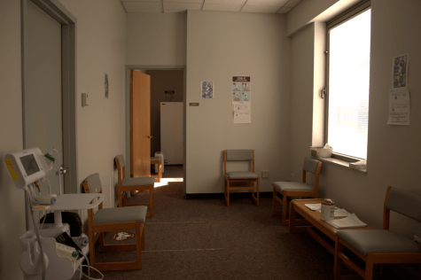 the testing room with social distanced chairs and wipes