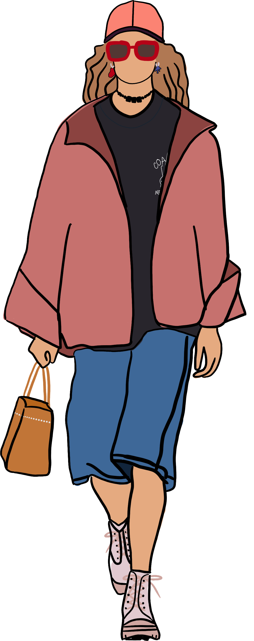 an illustration of Jade Huber in a hoodie and boots