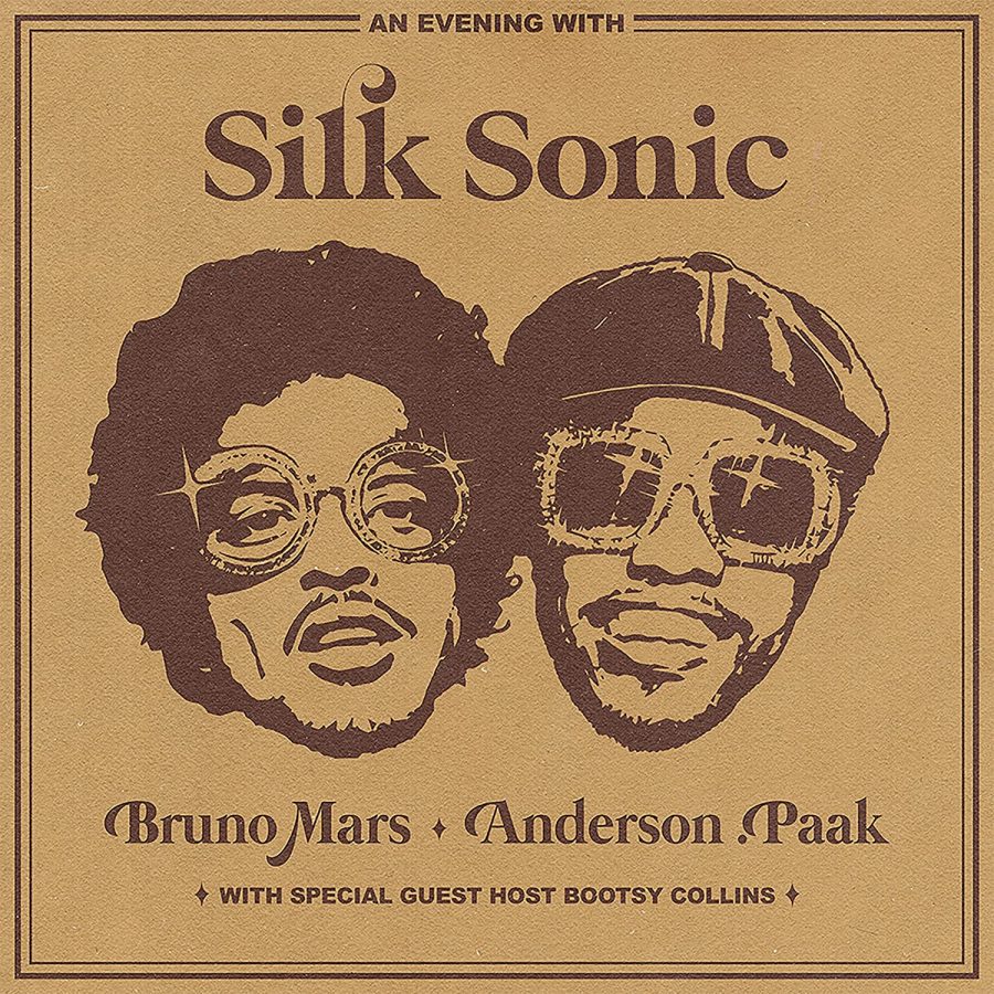 an+evening+with+silk+sonic+album+cover%2C+beige+with+two+faces+and+silk+sonic+written+on+it
