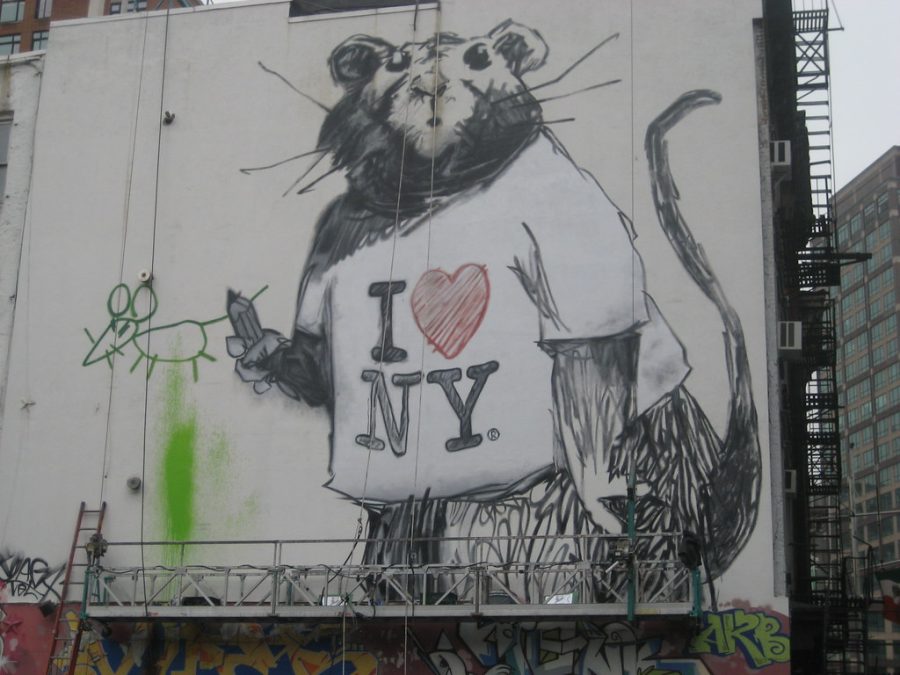 milton glaser I ny heart on a rat painted by banksy