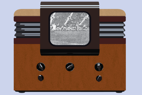 a graphic of an old TV in a wooden frame and with a small screen