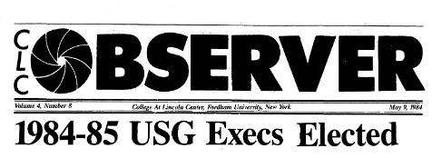 headline of the observer reads 1984-85 USG execs elected