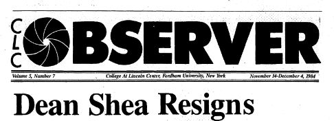 observer front page for song playlist, november 1984, dean shea resigns