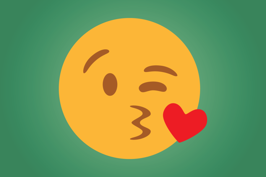 fordham+flirts+logo+is+a+kissing+face+emoji+with+green+background