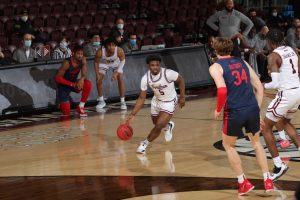 in the game against duquesne, antonio daye dribbles