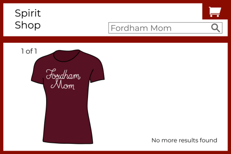 graphic of webpage with a shirt that says Fordham mom displayed