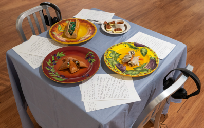 mateo solis prada art looks like food on a table in artist conversations