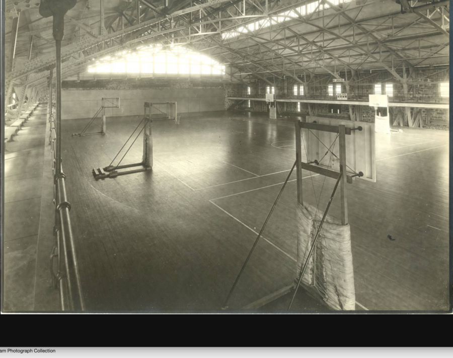 old black and white photo of the interior of the Rose Hill arena