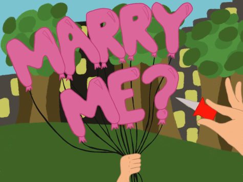 proposals graphic with marry me balloon in central park