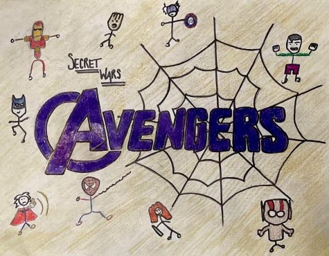 Hand drawn image of different superheroes