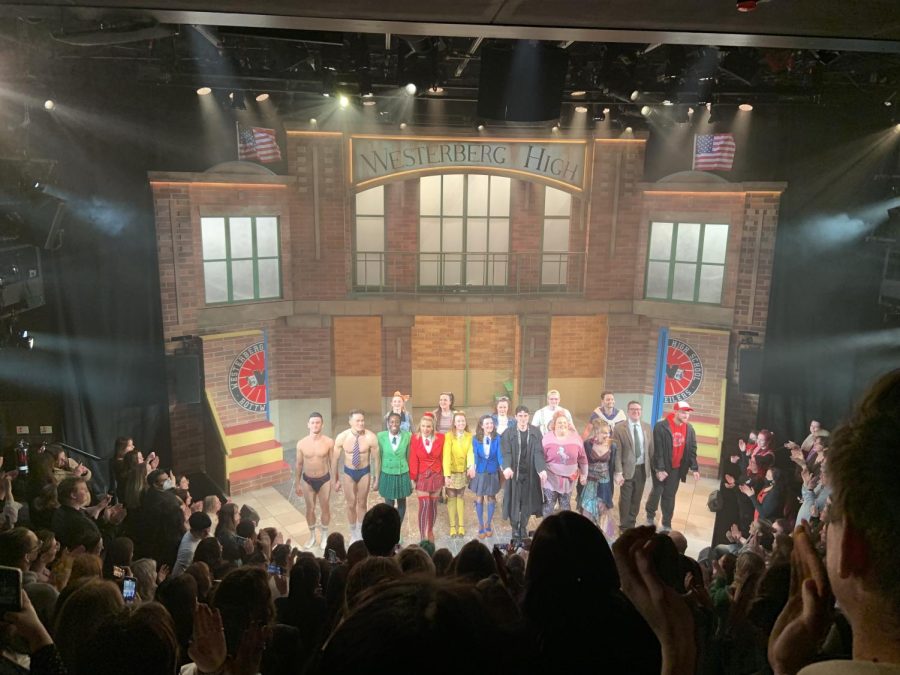 heathers+cast+on+stage+in+london+with+colorful+costumes