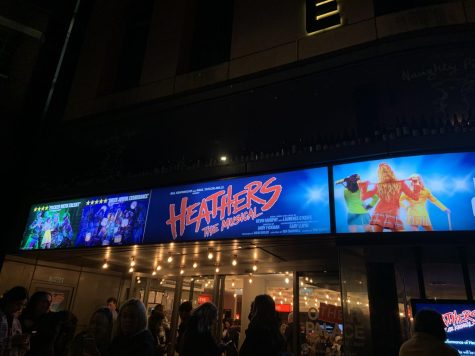 heathers movie poster on marquee outside the theater