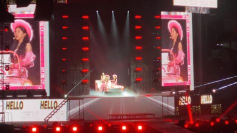 three of the members wear pink cowboy hats, a trademark of the band